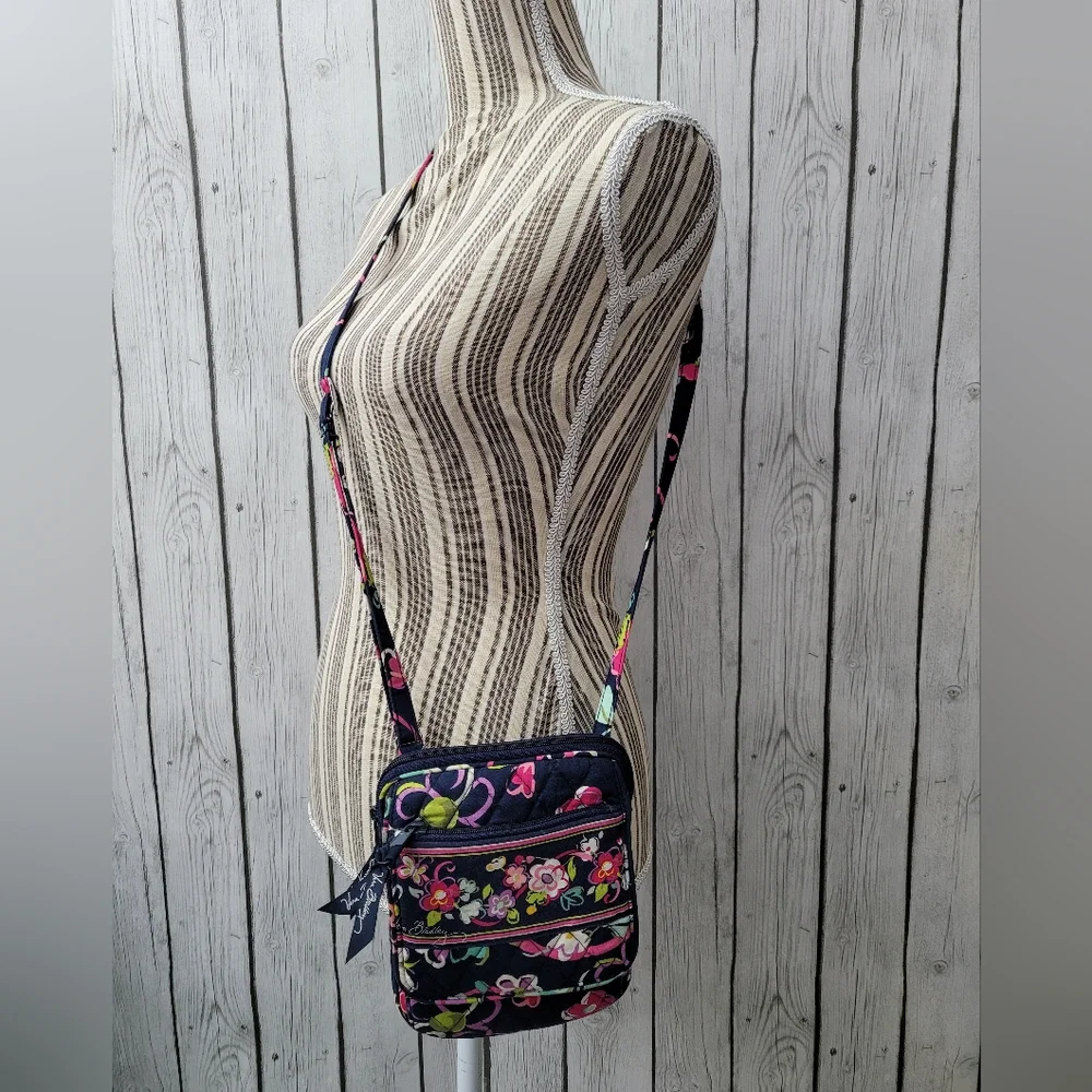 Vera Bradley Hipster Crossbody RIBBONS Winter 2012 Navy Blue Floral Pink - Picture 3 of 16